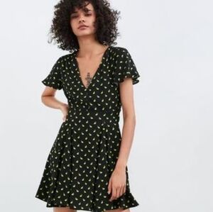 Zara Black Lemon Printed Belted Mini Dress